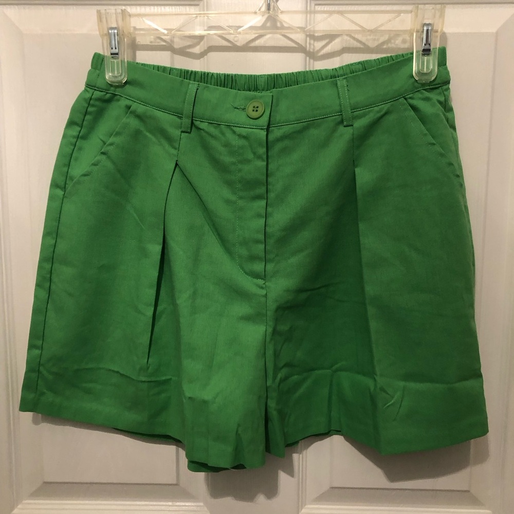 easel shorts pleated lined cotton linen high waist bright signal green - Picture 2 of 11